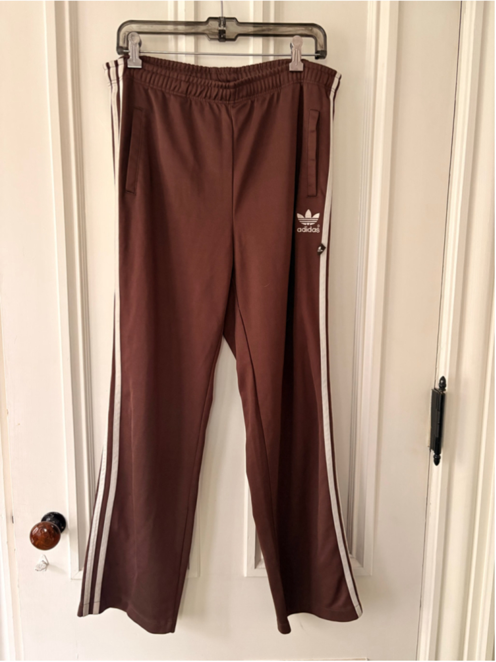 Adidas Brown and White Track Pants M